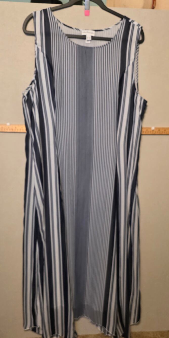 Long Elegant Legs sleeveless dress blue/white striped fully lined size 16